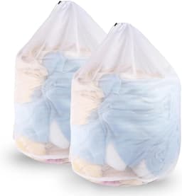 Thijox - 2 Stuks Wasnetten voor Wasmachine 60 x 80 cm - Herbruikbare Mesh Waszakken met Trekkoord voor Blouse, Ondergoed, Jas, Broek - Wit — thumbnail 1