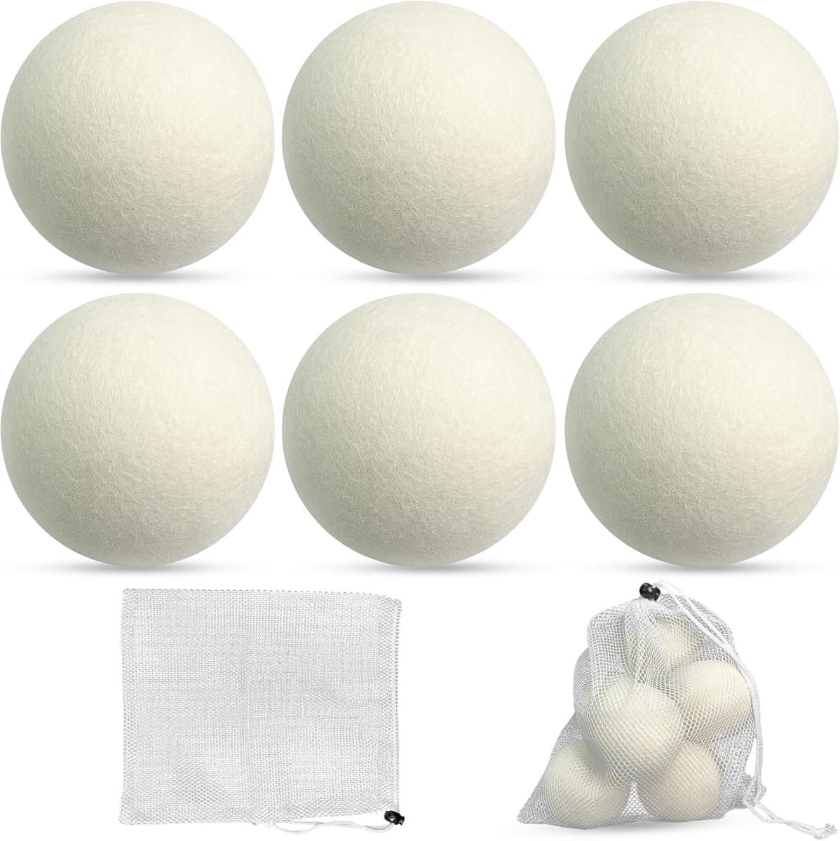 6 droogballen voor wasdroger, Ø 8 cm, droogballen van schapenwol, natuurlijke wasverzachter, wasballen, voor droger, vermindert de droogtijd, 100% ecologische schapenwol — afbeelding 1