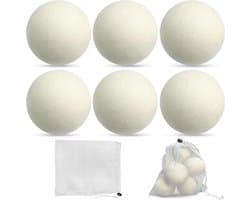 6 droogballen voor wasdroger, Ø 8 cm, droogballen van schapenwol, natuurlijke wasverzachter, wasballen, voor droger, vermindert de droogtijd, 100% ecologische schapenwol