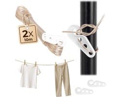 2 x waslijn, 10 m, 2 mm waslijn met stalen kern en kunststof ommanteling, weerbestendige waslijn voor balkon, tuin en camping, extra sterke lijn