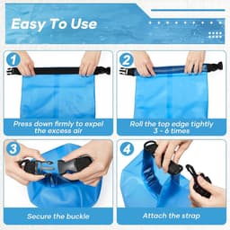 Dry Bag 5L Waterdichte Tas, Waterdichte Opbergtas, Waterdichte Dry Bag met Rolsluiting en Schouderriem voor Strand, Zwemmen, Boot, Kajak, Vissen, Raften, Kamperen, A2-Blauw — thumbnail 2