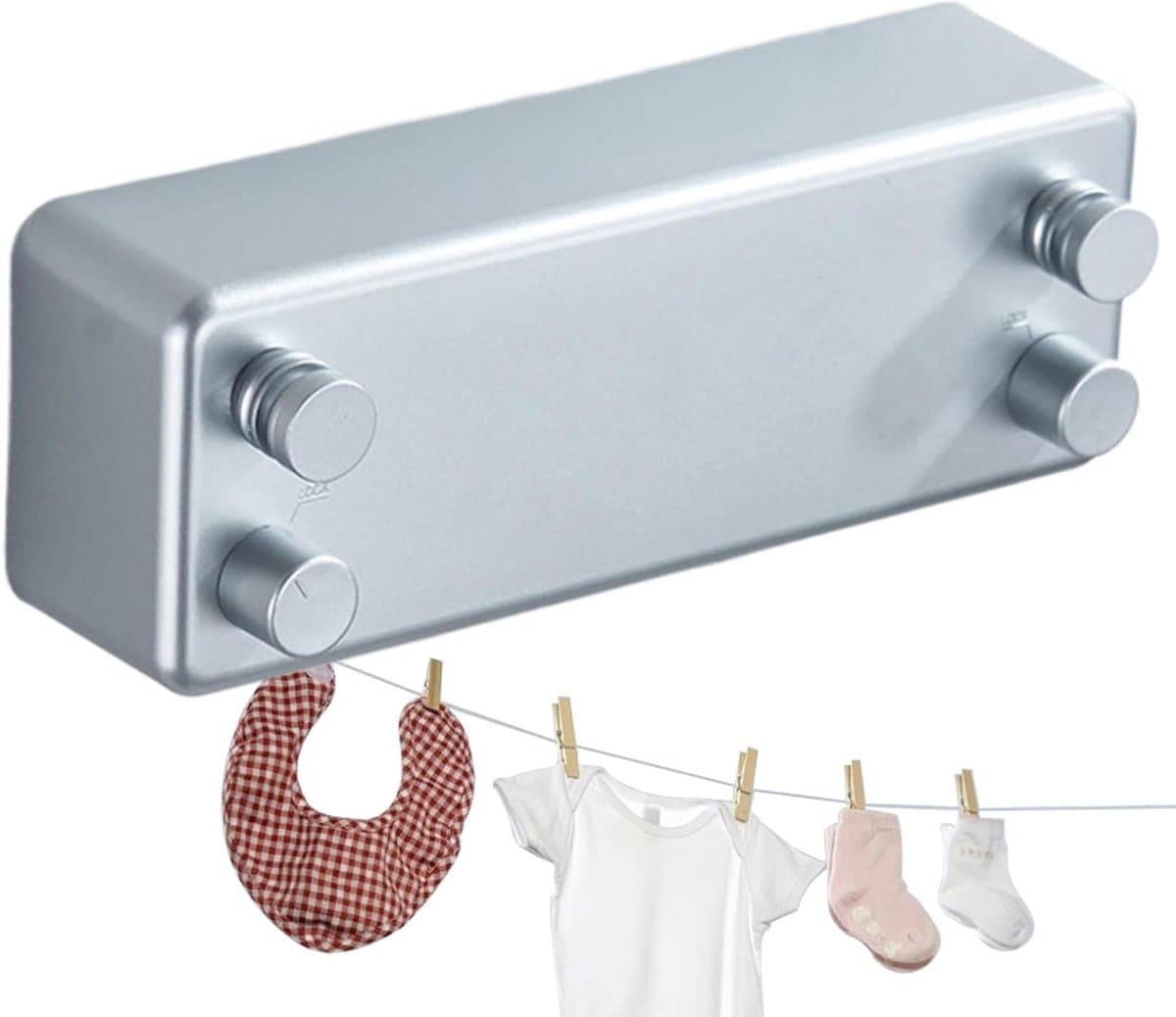 Uittrekbare Waslijn - Droogrek Binnen - Kleding Drogen - Roestvrij Staal - 1 Meter - Zilver — afbeelding 1