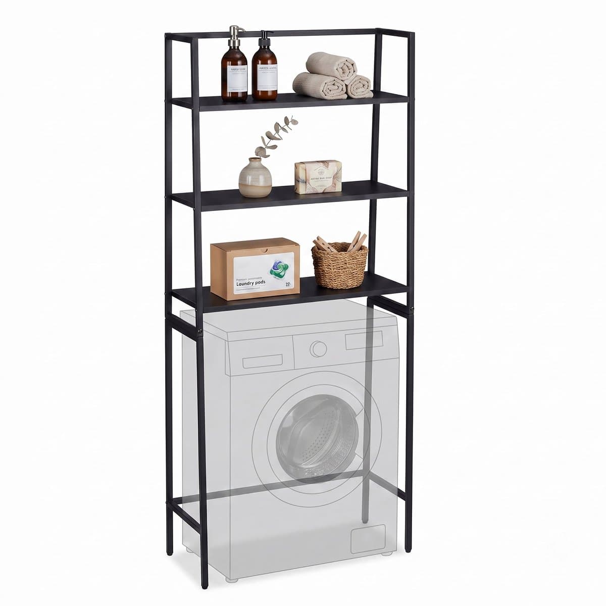 Wasmachine rek - 157x65x28 cm - zwart — afbeelding 1