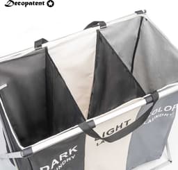 Wassorteerder - 90L - Wasmand 3 Vakken - Opvouwbare Wasmanden - Wassorteerder 3 vaks - Alu Frame - Zwart - Wit - Grijs — thumbnail 5