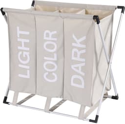 Wassorteerder - 90L - Wasmand 3 Vakken - Opvouwbare Wasmanden - Organizer - Wassorteerder 3 vaks - Alu Frame - Beige — thumbnail 2