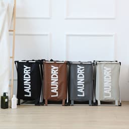 Wasmand Laundry met afsluitbaar vak - 30 L - Wasmanden 1 vak - Badkamer - Opvouwbaar - Waszak - Wasmand 1 vak - Bruin — thumbnail 3