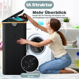 KESSER® Wasmand met Deksel - Opvouwbare Wasbox - Wassorteerder met Uitneembare 2x Waszakken inclusief wasinstructies - Zwart, 100 liter — thumbnail 4