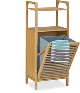 badkamerrek met wasmand - 95 x 40 x 30 cm - 2 planken - bamboe — thumbnail 1
