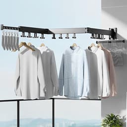 Uittrekbaar droogrek wandmontage kledingrek - ruimtebesparend opvouwbaar - balkon wasgoed badkamer terras - 3 vouwen — thumbnail 1