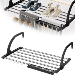 Balkonwasdroger, roestvrij staal, 67 cm, balkondroger, inklapbaar, hangdroger, wasrek, wanddroger, radiator, zwart, hangwasdroger, washanger, balkon, droger voor binnen en buiten — thumbnail 1