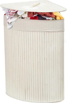 60L Bamboe Wasmand met Deksel |Uitneembare Voering | Opvouwbare Bamboe Opbergmand | Witte Bamboe Wasmand | Milieuvriendelijk | 29 x 39 x 57 cm | Perfect voor Elke Ruimte — thumbnail 1