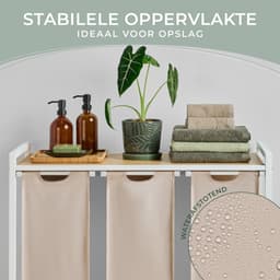 Blumtal Wasmand met 3 vakken - Wasmand met bamboe plank - Metalen frame - Wasmand met poten - Wit en creme — thumbnail 3