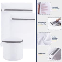 10 stuks waszakken voor wasmachineset, polyester wasnet groot met dichte en dunne netstijl voor beha, kleding, jeans, schoenen, knuffeldieren, dekens, ook als waszak voor op reis — thumbnail 3