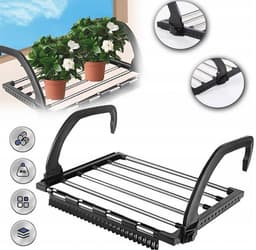 Droogrek Hangend - Ophangen aan radiator, deur, douchewand of balkon - Verstelbare ophanghaken - Met Sokkenrekje - Zwart — thumbnail 4