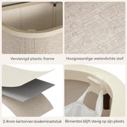 Smalle Wasmand 65L met Deksel – Opvouwbare Wassorteerder met Kunststof Frame – Grote Wasverzamelaar voor Slaapkamer & Badkamer – Beige — thumbnail 3