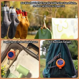 Uittrekbare Waslijn 10 m - Draagbare Waslijn voor Buiten en Camping - Met 10 Gespen en 20 Wasknijpers — thumbnail 3