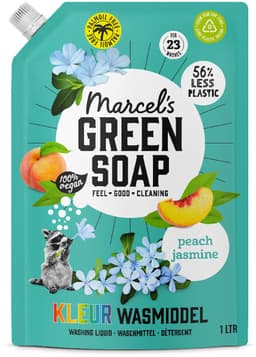 Marcel's Green Soap - Vloeibaar Wasmiddel - Kleur - Navulling - Perzik & Jasmijn - Effectief & natuurlijk - 23 Wasbeurten - 1 liter - Voordeelverpakking - 2 stuks - Wasmiddel navul - Ecologisch wasmiddel — thumbnail 3