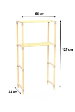 Fixwood 2-Laags Wasmachine Rek – Beige - Houten Opbergrek voor Wasmachine – Ruimtebesparend Badkamerrek 127 cm – Beukenlook – 33x66x127 cm — thumbnail 3