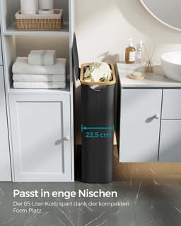 Wasmand – 65L – Met deksel – 42×22.5×70.5 cm – Inktzwart — thumbnail 3