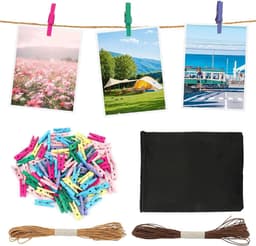 100 Stuks Decoratieve Houten Knijpers met Fotokabels en Opbergtas voor Foto's en Knutselprojecten — thumbnail 1