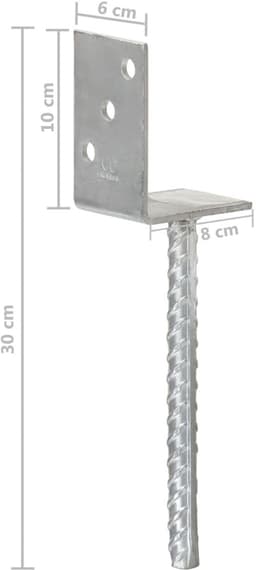 vidaXL - Grondankers - 6 - st - 8x6x30 - cm - gegalvaniseerd - staal - zilverkleurig — thumbnail 2