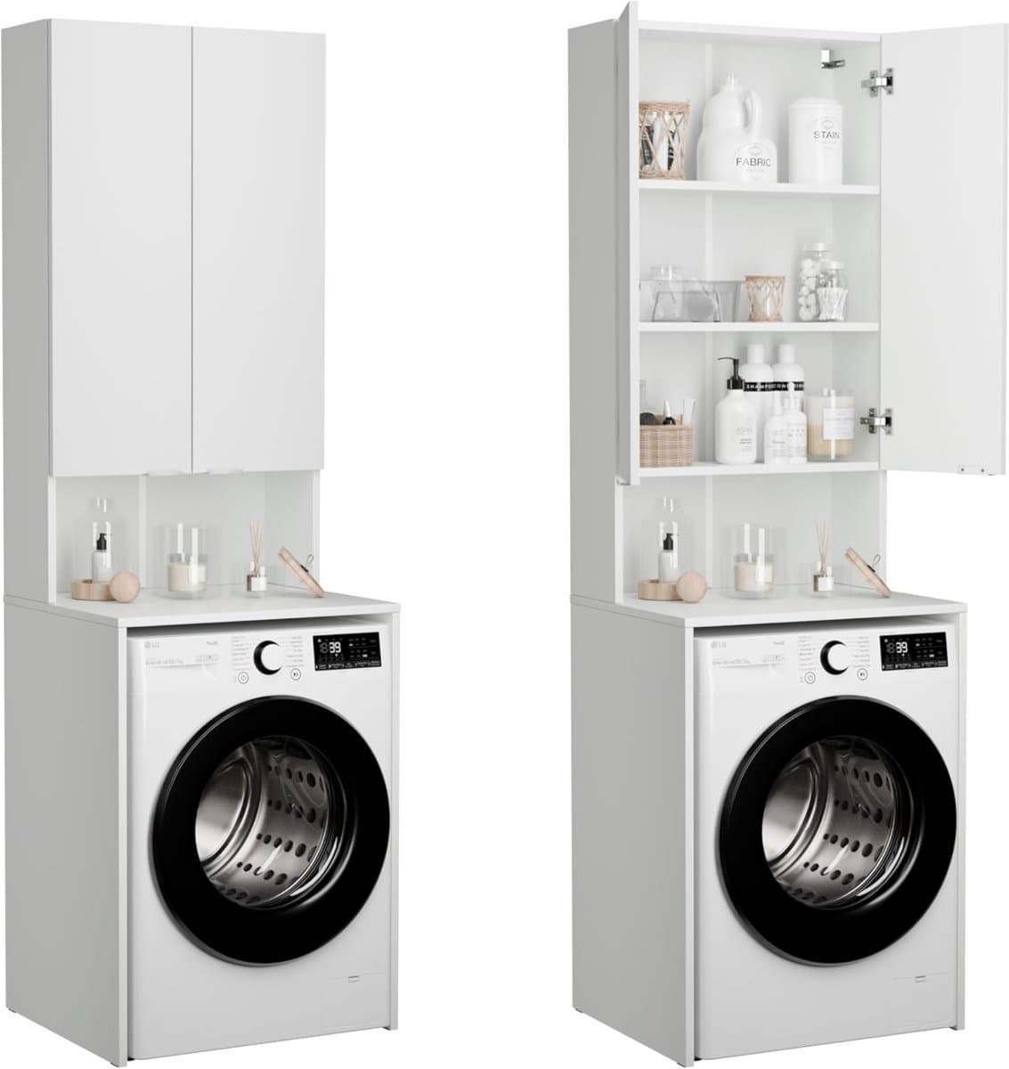 Hoge Kast voor Wasmachine en Wasdroger - Wit - 210 x 65 x 50/25 cm — afbeelding 1