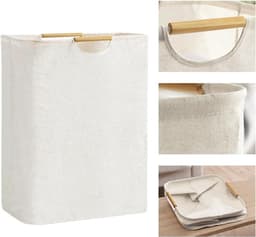 Wasmand – Ruime wasmand – Opbergmand – Opvouwbare opbergbak – Vrijstaande wasmand – 60 L – Met handvatten – Ideaal voor was en handdoeken in de badkamer — thumbnail 1