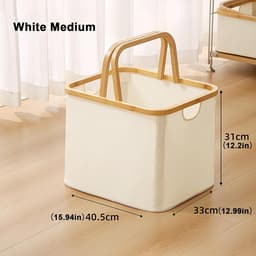 Vouwbare Wasmand met Handvat - Lichtgewicht Oxford Katoenen Opbergmand - Draagbare Wasmand voor Kleine Appartementen & Badkamers - Wasbox voor Zomerwas (Wit-M) — thumbnail 3
