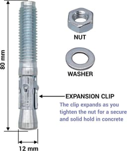Wigankers Verzinkt - Metalen Pluggen - Vastzetten Constructies - Hoge Treksterkte - M12 x 80 mm - Zilverkleurig — thumbnail 4