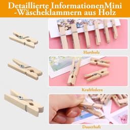 Allecto- Houten Mini Knijpers - Decoratief - 2,5/3/3,5 cm - Fotoklemmen - Jute Koord - Voor Foto's Ophangen - 165 stuks — thumbnail 3