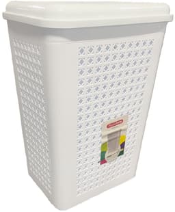 Wasmand met deksel - 2x stuks - 50 liter - wit - kunststof - 41 x 31 x 61 cm - grote wasmanden — thumbnail 2
