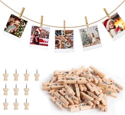 Allecto Plus - Houten Wasknijpers 160 stuks - 25 cm - Jutedraad - Fotohouders — thumbnail 1