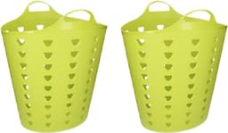 Set van 2x stuks groene wasmand flexibel 60 liter - Formaat 47 cm hoog — thumbnail 1
