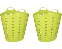 Set van 2x stuks groene wasmand flexibel 60 liter - Formaat 47 cm hoog