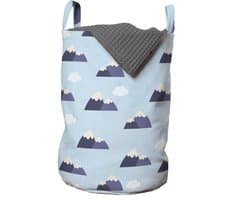 ABAKUHAUS Sky waszak, Cartoonstijl bergwolken, wasmand met handvaten, trekkoordsluiting voor wasserettes, lichtblauw donker indigo