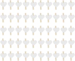 Houten Fotoclips - Mini Wasknijpers - Decoratie Kaarten - Hartvormig Design - 50 stuks - Houtkleur — thumbnail 1