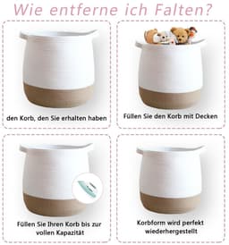 Dailygoody - Grote mand van katoenen touw - Opbergmand voor speelgoed - Natuurlijk materiaal - Bruin linnen en wit - Ruime capaciteit - Veilig voor ki — thumbnail 5