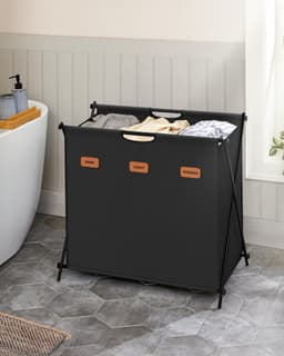 SONGMICS - Wasmand - Wassorteerder - 3 Vakken - Opvouwbaar - Labels - Wasruimte Slaapkamer - 135L — thumbnail 5