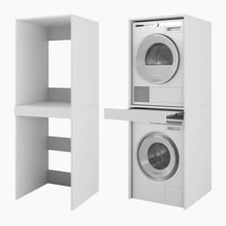 Badkamerkast - Wastoren Kast - Wasmachine Opbergen - Uittrekbaar Werkblad - 187cm Hoog - Wit — thumbnail 1