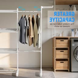 Verstelbaar droogrek met 6 opvouwbare vleugels op 3 niveaus, ideaal voor grote gezinnen en efficiënt drogen van wasgoed — thumbnail 3