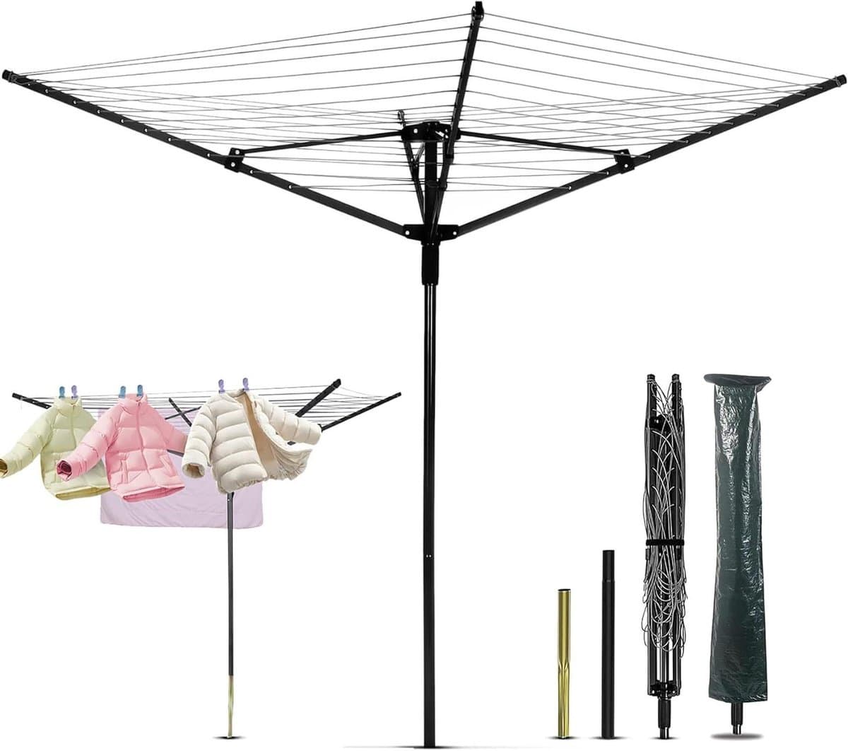 Droogmolen Droogrek - Draaibare Waslijn - Buiten Wassen - 50 Meter Waslijn - 180 cm Hoog - Aluminium — afbeelding 1
