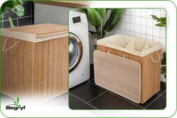 BEGRYF - Wasmand - bamboe en stof - met deksel - 60x40x61,5 cm — thumbnail 2