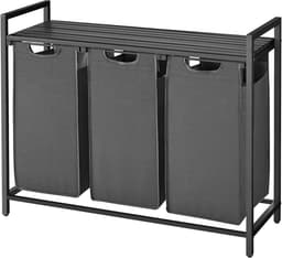 VASAGLE Laundry Basket 3 Compartments, Laundry Collector with Shelf, Laundry Box, Oxford Fabric Removable Metal Frame, 3 x 38 L, 92.5 x 33 x 72 cm, Black-Grey BLH301G01 — thumbnail 1