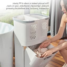 Dailygoody - Wasmand - Plastic Wasmand met Wielen - Draagbare Rollende Wasmanden - 3 Verwijderbare Opbergbakken - Geschikt voor Badkamer en Wasru — thumbnail 2