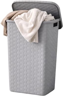 Benson Wasmand - 2x - rotan - met deksel - lichtgrijs - 60 liter - 33 x 44 x 60 cm - kunststof — thumbnail 4