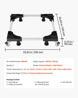 Solvix Wasmachine Verhoger – Tussenstuk Wasmachine Droger – Wasmachine Ombouw – Wasmachine Opbouwmeubel – RVS Onderstel Verstelbaar 40-60 cm – Voor Wasmachine en Droger — thumbnail 3