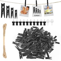 Houten Clips - Mini Klemmen - Foto's Ophangen - Natuurlijk Hout - 140 Stuks - Zwart — thumbnail 1