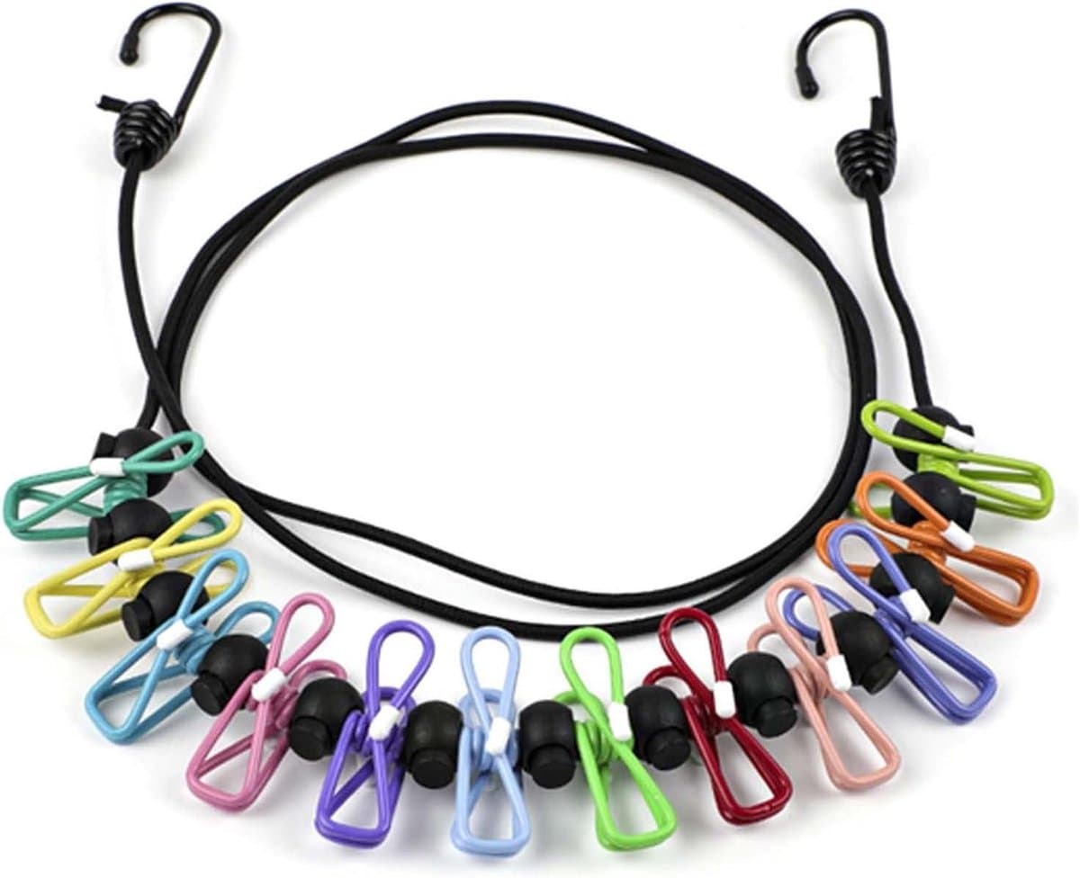 Draagbare Waslijn - Reiswaslijn Outdoor - Kleding Drogen - Met 12 Clips - Tot 360cm - Multicolor — afbeelding 1