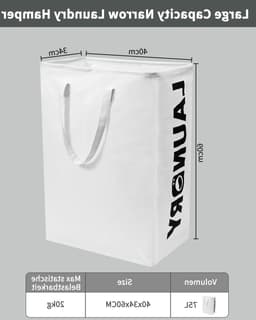 Opvouwbare wasmand 2-pack 75 liter met deksel - wasverzamelaar, smalle wasmand voor badkamer en woonkamer, 60 x 40 x 34 cm. — thumbnail 3