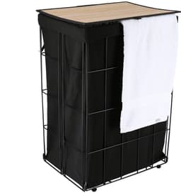 Tendance Wasmand met deksel Bamboe - zwart - metaal- 60 liter - 40 x 30 x 60 cm — thumbnail 3